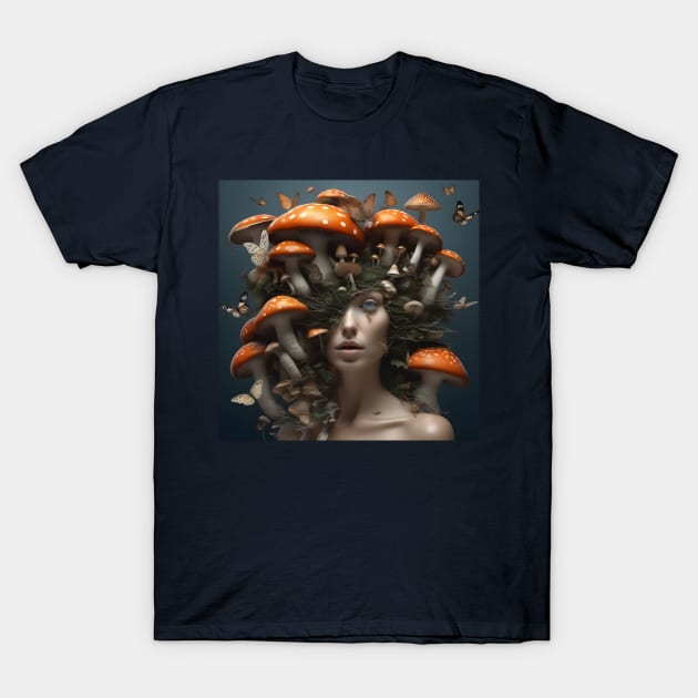 Moth Mushroom Head T-Shirt by PurplePeacock